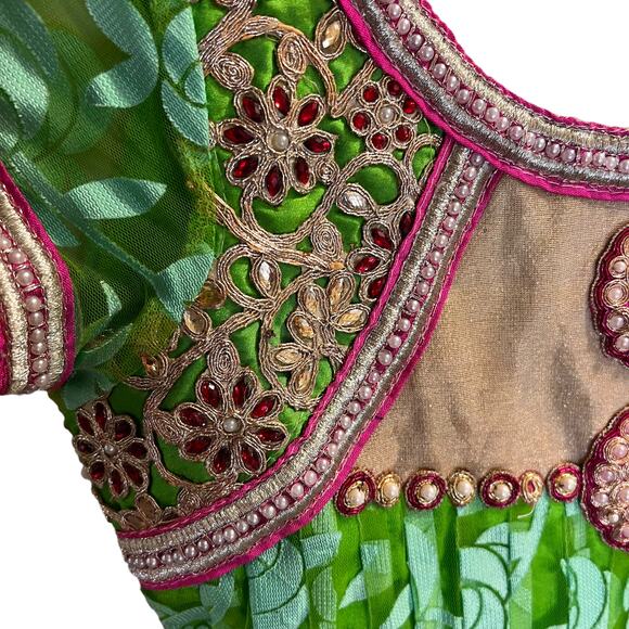 Karishma Women's Green Short Sleeve Round Neck Embellished Fit & Flare Dress S - Picture 5 of 16